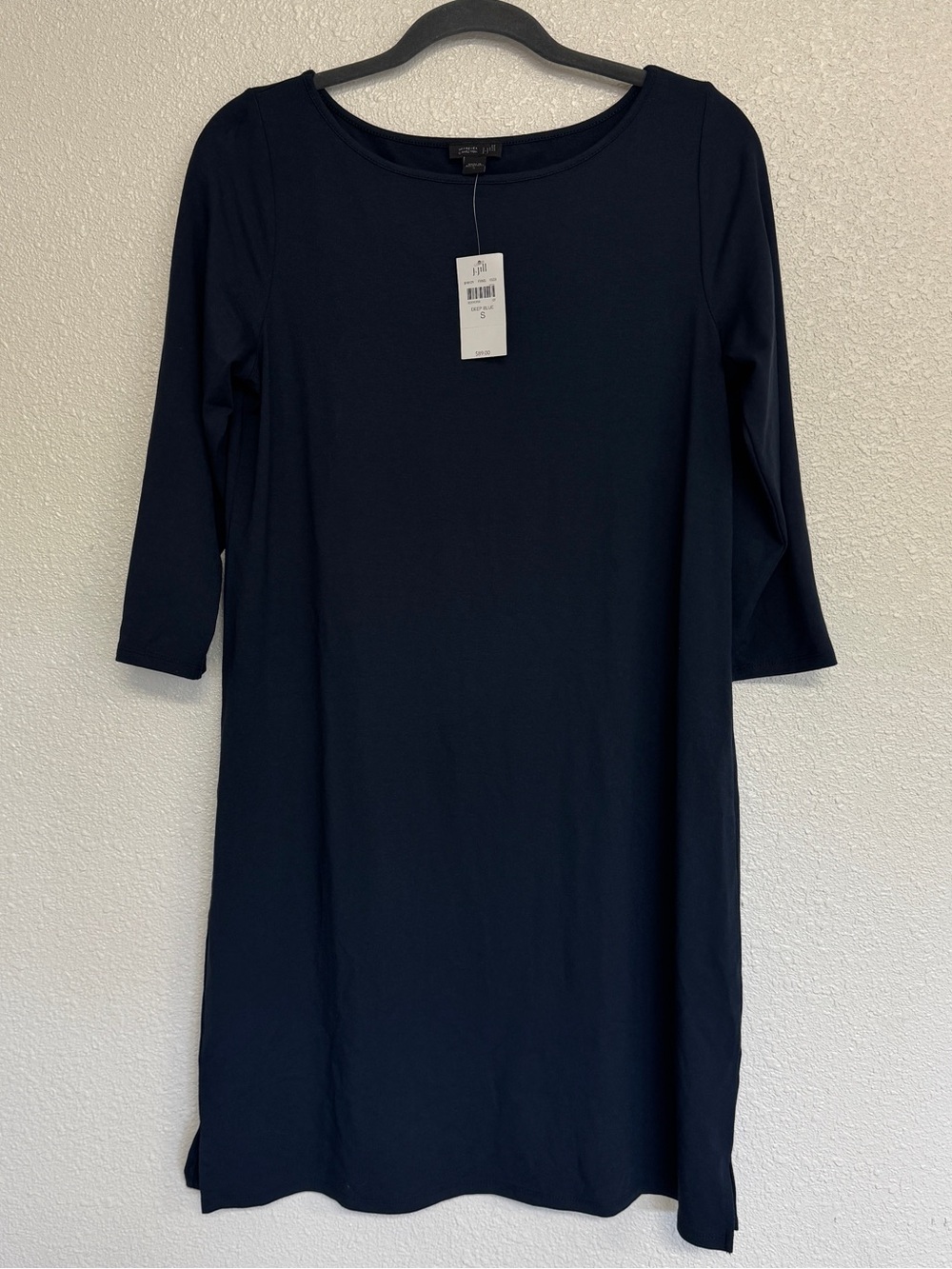 J‎ Jill Wearever New Womens Small Dark Blue 3/4 Sleeve Short Dress Boat Neck